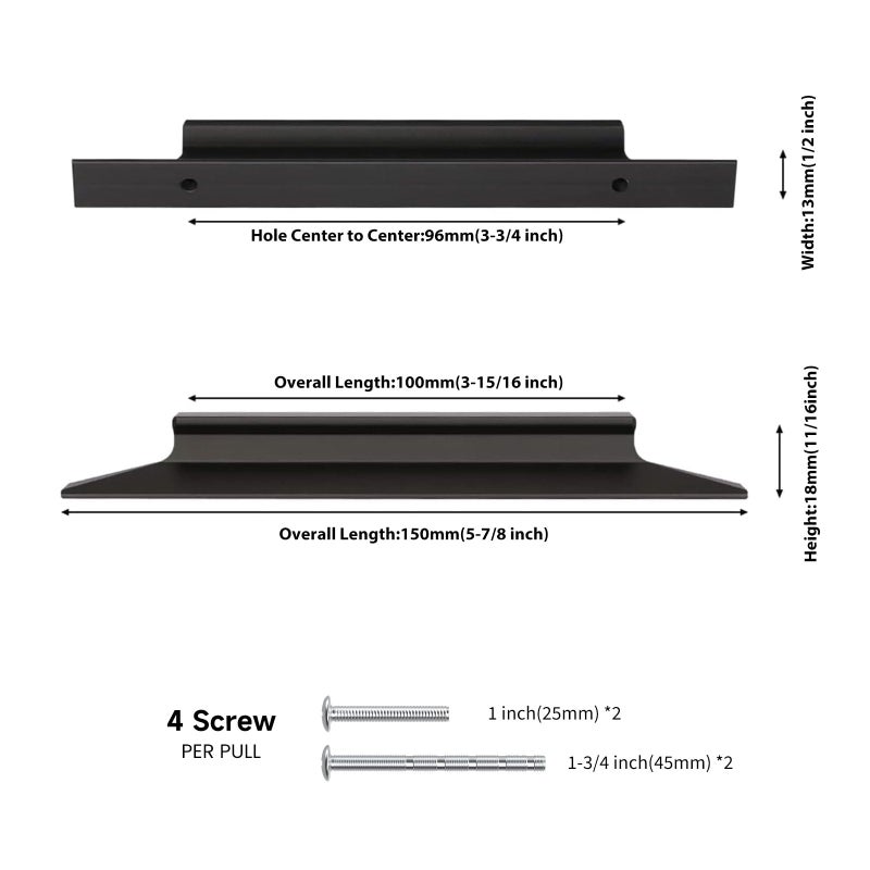 Peaha 10 Pack 3-3/4 inch Black Drawer Pulls Black Kitchen Cabinet Handles Long Cabinet Handles Modern Cabinet Pulls - Image 2
